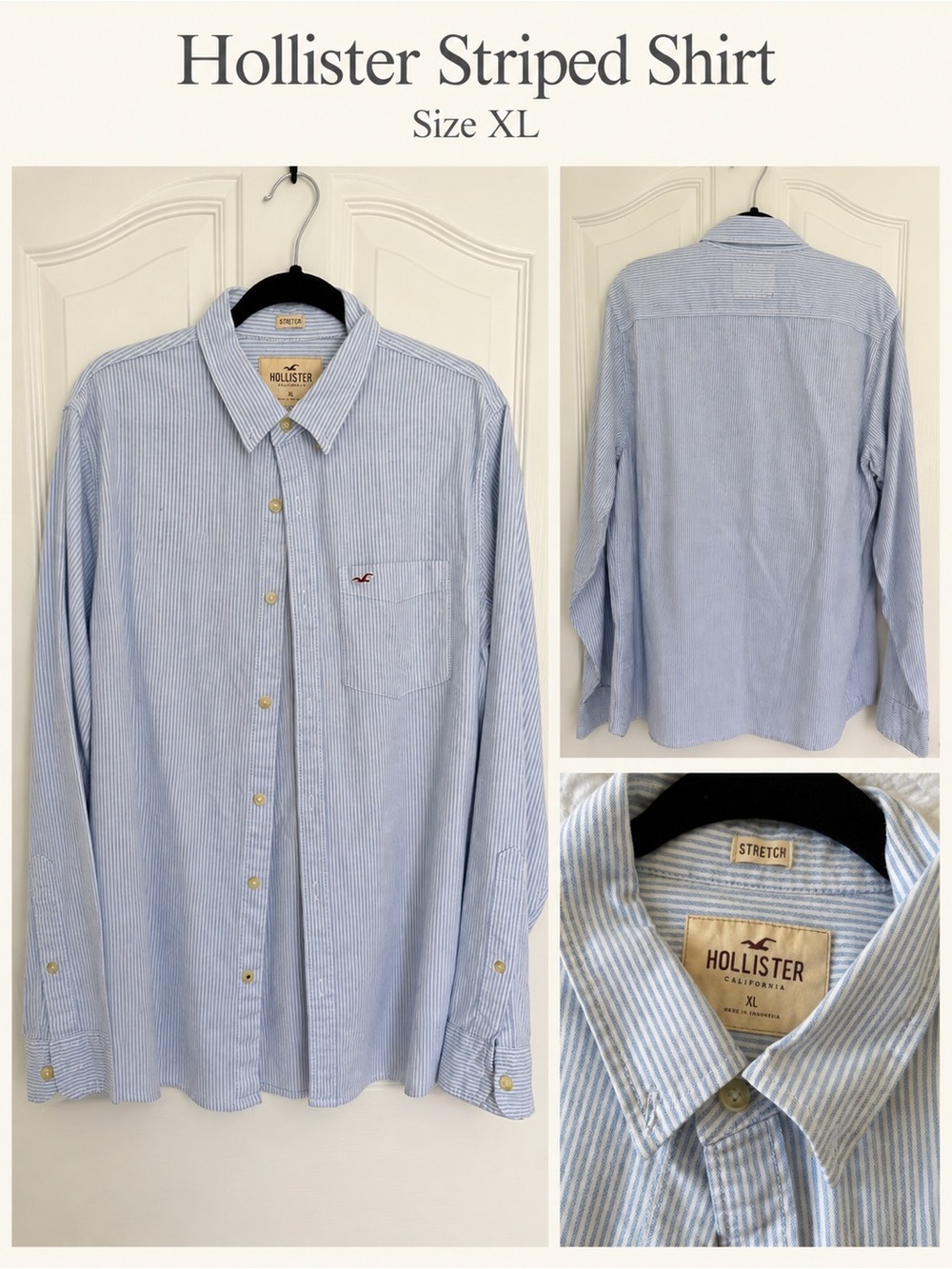 Hollister Light Blue and White Pinstripe Button-Down Shirt